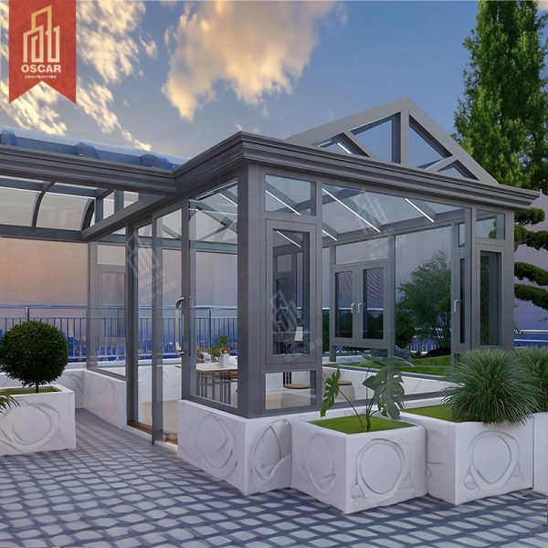 Serra da giardino invernale con tetto triangolare prefabbricato in alluminio, cortile, balcone, patio, veranda