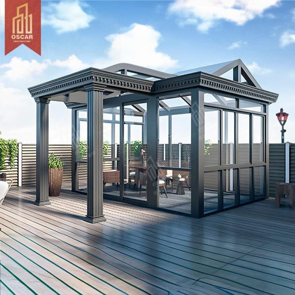 Customizable Modern Chinese Design Prefabricated Aluminum Glass Sunroom with Triangular Roof Garden Balcony Patio Bags