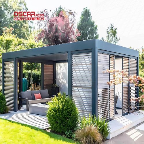 Motorized Louvered Blades Fully Automatic Sliding Folding Waterproof Aluminum Outdoor Patio Garden Pergola Retractable Pergola