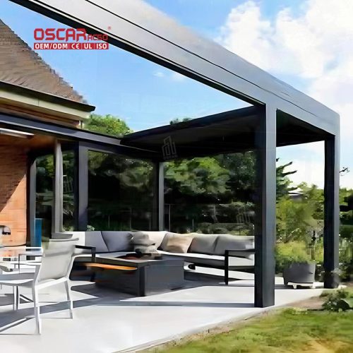 100% Waterproof Motorized Louvered Aluminium Outdoor Pergola Leisure Garden with Aluminum Parts Retractable Pergola