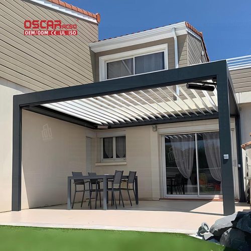 Remote  Controlled Outdoor Garden Aluminium Bioclimatic Structure with Sunscreen Patio Terrace Backyard Retractable Pergola