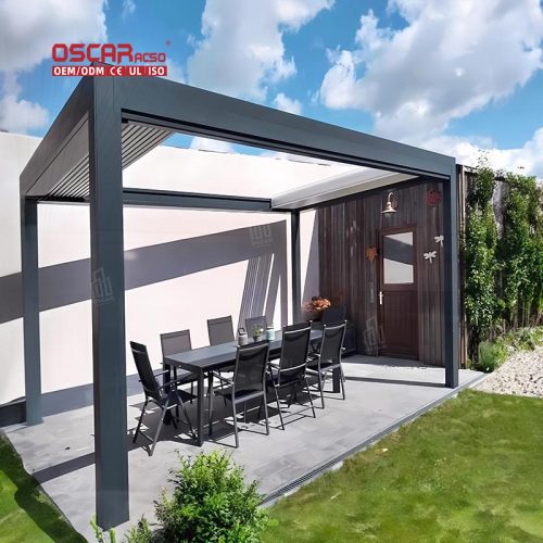 Sustainable Waterproof Motorized Bioclimatic Louver Roof Aluminum Outdoor Pergola Garden Patio Backyard Retractable Pergola