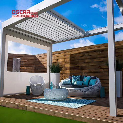 Motorized Aluminium Louvered Pergola Terrace Roof Outdoor Spaces Ideal Gardens Patios and Balconies Retractable Pergola