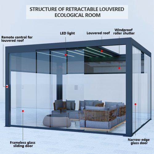 Aluminium Louvered Structure Bioclimatic Louvered Shelter Garden Patio Balcony Outdoor Retractable Pergola