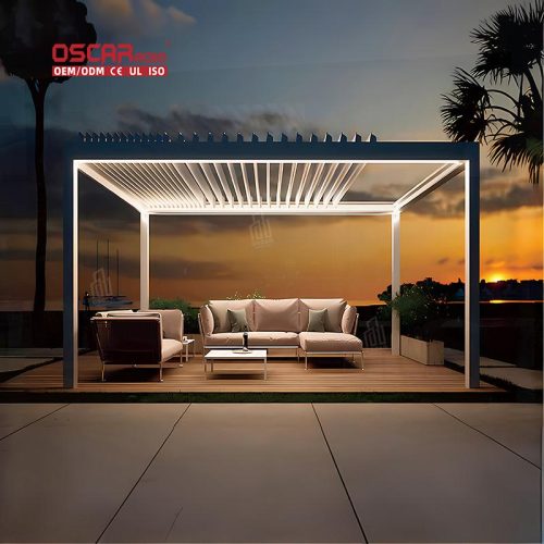 86-(1) Motorised Adjustable Louvered Aluminium Pergola 4X6M Set Garden Patio Backyard Outdoor Use Retractable Pergola