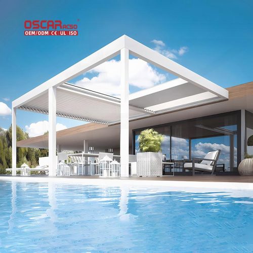 Controlled Electric Opening Louver Roof Metal Awning Garden Patio Backyard Outdoor Shading and Ventilation Retractable Pergola