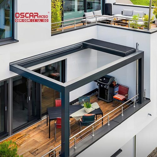 Outdoor Rain - Proof Motorized Aluminum Frame Louvered Structure with Led Lighting Patio Garden Backyard Use Retractable Pergola