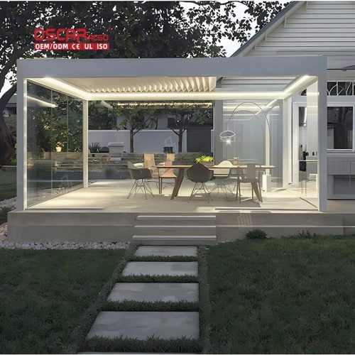2024 Newest Electric Waterproof Louvered Aluminium Pergola Pavilion Garden Outdoor Patio Backyard Retractable Pergola