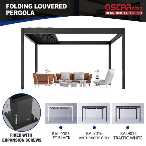 Wall Mounted Louvered Roof Outdoor Garden and Decking Ideal Gazebo and Pergola Use in Backyard Patio Balcony Retractable Pergola