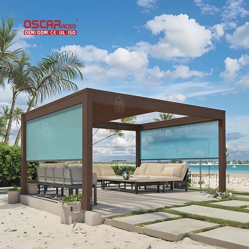 Waterproof Motorized Louvered Roof Awning Systems Patio Garden Balcony Bioclimatic Pergola - European Style Retractable Pergola