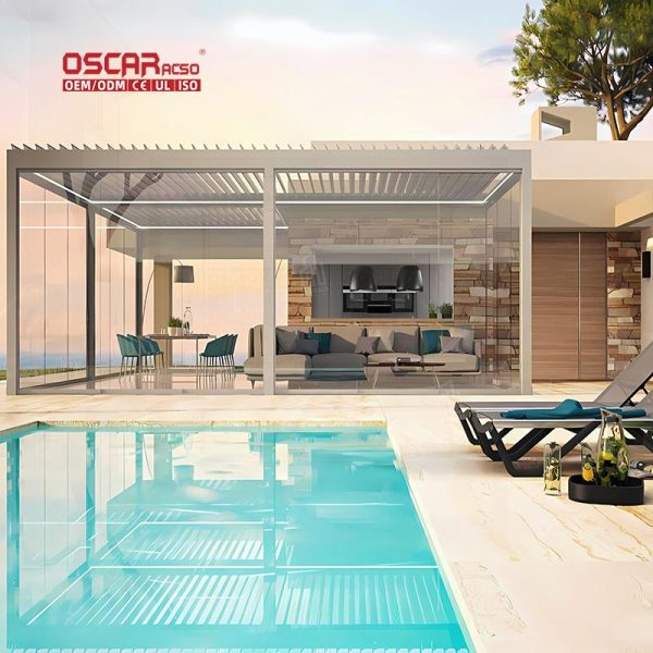 Waterproof Motorized Louver Roof System Customized Aluminum Gazebo Garden Outdoor Bioclimatic Pergola Retractable Pergola