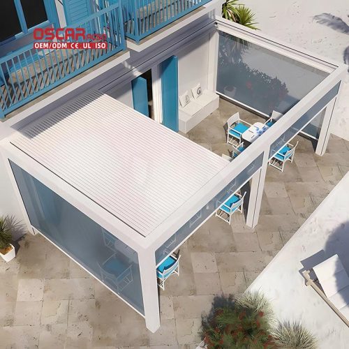Pergola with Manual Control and Bioclimatic Design Outdoor Patio Backyard and Roof Ideal European Gardens Retractable Pergola Pergola with Manual Control and Bioclimatic Design Outdoor Patio Backyard and Roof Ideal European Gardens Retractable Pergola