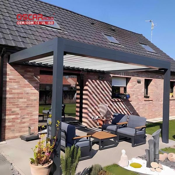 Outdoor Motorized Bioclimatic Louvered Pergola Garden Patio Backyard with Adjustable Shading and Ventilation Retractable Pergola Outdoor Motorized Bioclimatic Louvered Pergola Garden Patio Backyard with Adjustable Shading and Ventilation Retractable Pergola