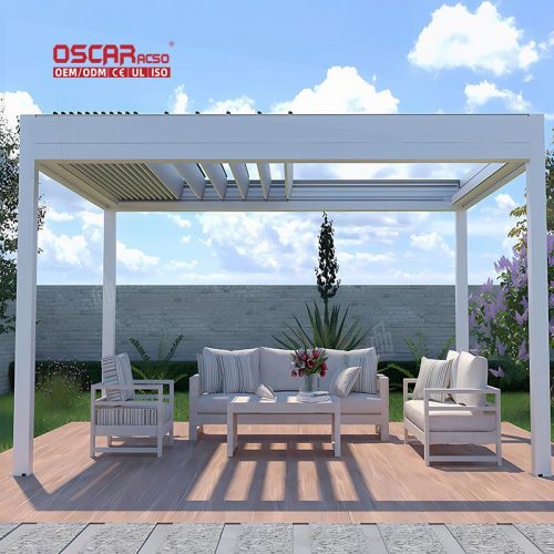 Waterproof Motorized Louvered Aluminum Pergola Gazebo with Blinds Glass Door Outdoor Garden Patio Backyard Retractable Pergola