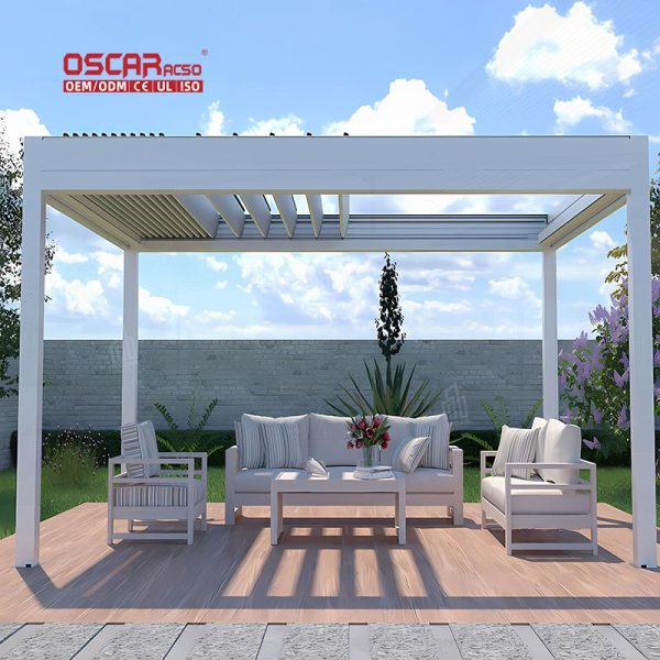 Hot Sale Waterproof Retractable Louvered Patio Cover Outdoor Shade Backyard Garden Balcony Retractable Pergola