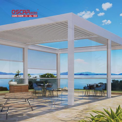 Outdoor Customizable Aluminium Electric Patio Roof System with Louvered Design Garden Balcony Backyard Retractable Pergola