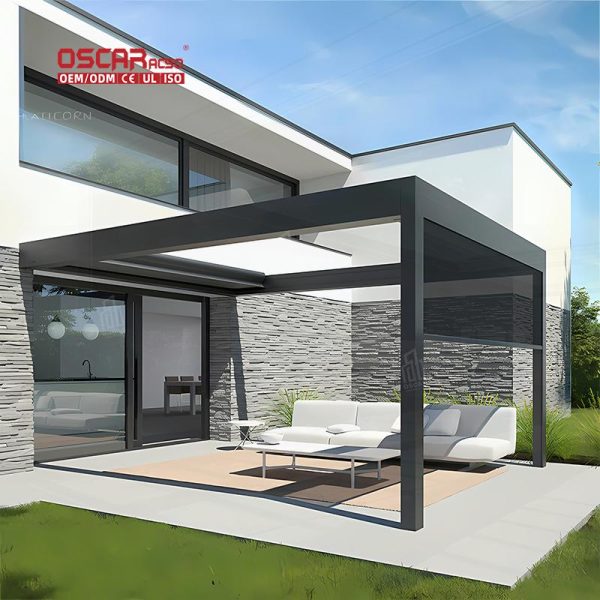 Adjustable Manual Double  Layer Roof Aluminum Starry Gazebo Garden Patio Backyard Modern Pergola Pavillon Retractable Pergola
