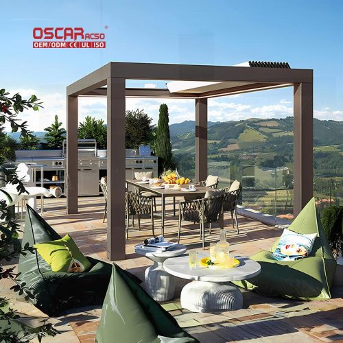 Outdoor Electric Waterproof Bioclimate Louvered Roof with Ip65 Motor Garden Patio Balcony Retractable Pergola