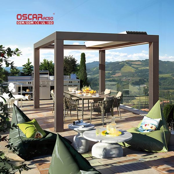 Rainproof Adjustable Aluminum Electric Louvered Structure Garden Patio Balcony Outdoor Space Retractable Pergola