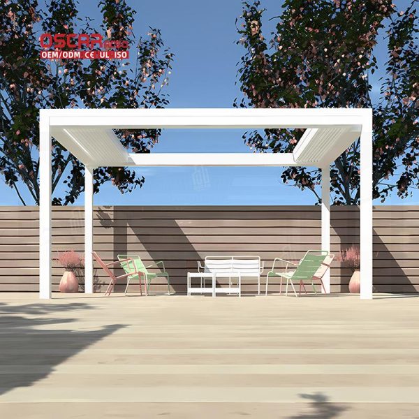 Motorized Adjustable Waterproof Aluminum Outdoor Patio Louvered Shade Structure Garden Backyard Poolside Retractable Pergola