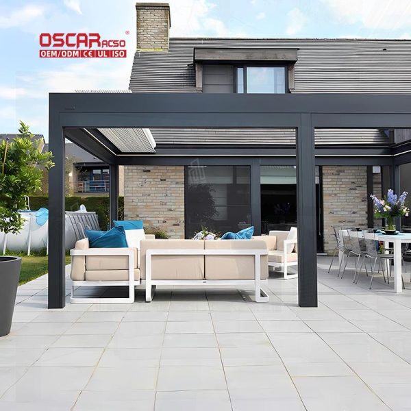 Outdoor Waterproof Louvered Patio Roof Garden and Gazebo Ideal Backyard Picnics and Poolside Relaxation Retractable Pergola