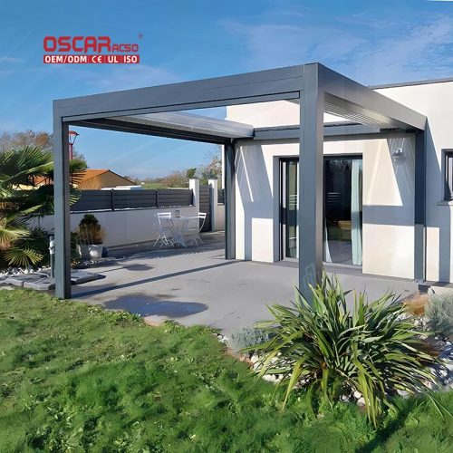 Electric Opening Waterproof Louvered Roof Garden Patio Balcony Outdoor Bioclimatic Shading Structure Retractable Pergola