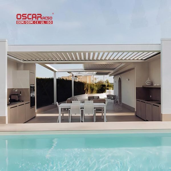 Large Retractable Bioclimatic Outdoor Structure Restaurant Garden Patio Retractable Pergola