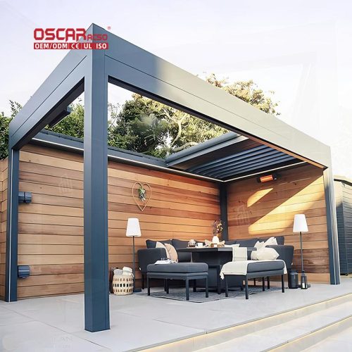 Waterproof Outdoor Aluminium Frame Louvered Shaded Structure with Lighting For Garden Patio Backyard Retractable Pergola