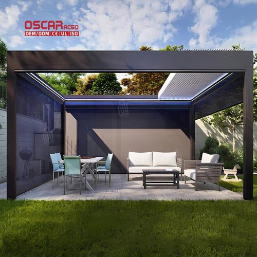 Roof Bioclimatic Electric Pergola Garden Patio Backyard with Louvre Design and Gazebo  Like Structure Retractable Pergola