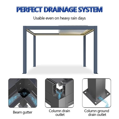 Motorized Aluminium Pergola with Bioclimatic Function and Led Light Ideal Patio Garden Balcony Retractable Pergola