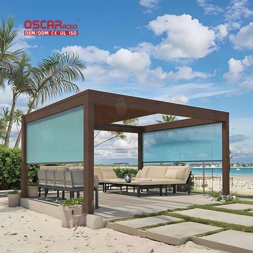 & Adjustable Sun Louvre Outdoor Bioclimatic Aluminium Metal Pergola with Zip Screen Garden Patio Poolside Retractable Pergola
