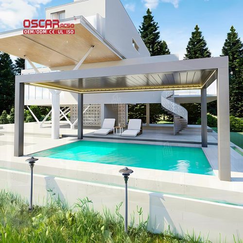 Customized Waterproof Motorized Aluminium Outdoor Bioclimatic Louvered Roof Pergola Garden Patio Beach Retractable Pergola
