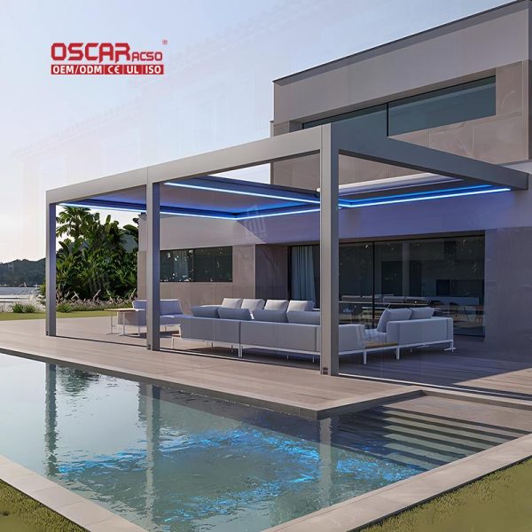 Electric Control Opening Aluminum Louver Waterproof Canopy Patio Garden Balcony Pergola Roof Retractable Pergola