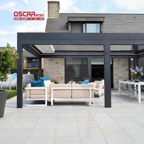 Motorized Opening Retractable Aluminum Louvered Roof with Led Strips Swimming Pool House Garden Patio Retractable Pergola