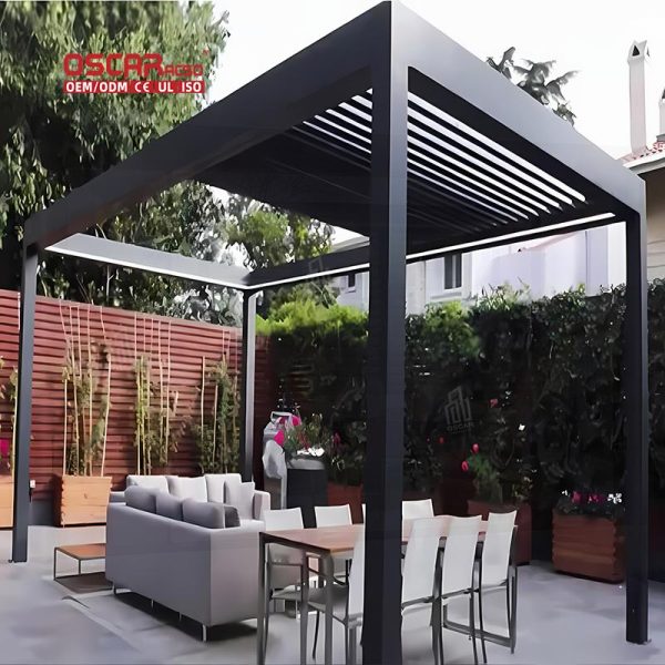 Motorized Waterproof Louver Kits Outdoor Garden Canopy Gazebo Eco - Friendly Ideal Backyard Patio Poolside Retractable Pergola