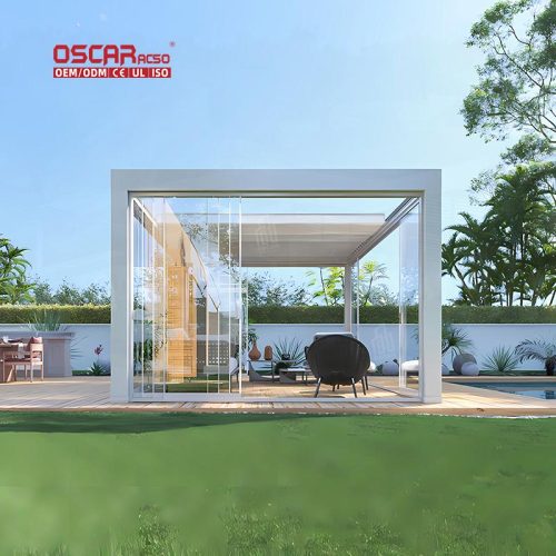 Electric Motorized Opening Outdoor Waterproof Aluminum Sunshade Awning Garden Patio Backyard Retractable Pergola