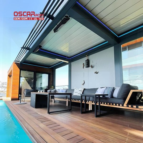 Motorized Louvered Waterproof Sustainable Aluminium Bioclimatic Pergola Modern Garden Backyard Patio Retractable Pergola