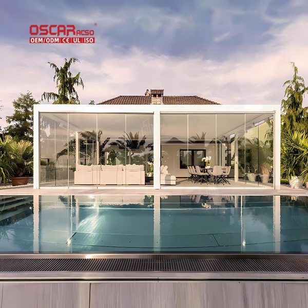 Eco - Friendly Sustainable Waterproof Customized Motorized Louvre Roof Kits Patio Garden and Poolside Shades Retractable Pergola