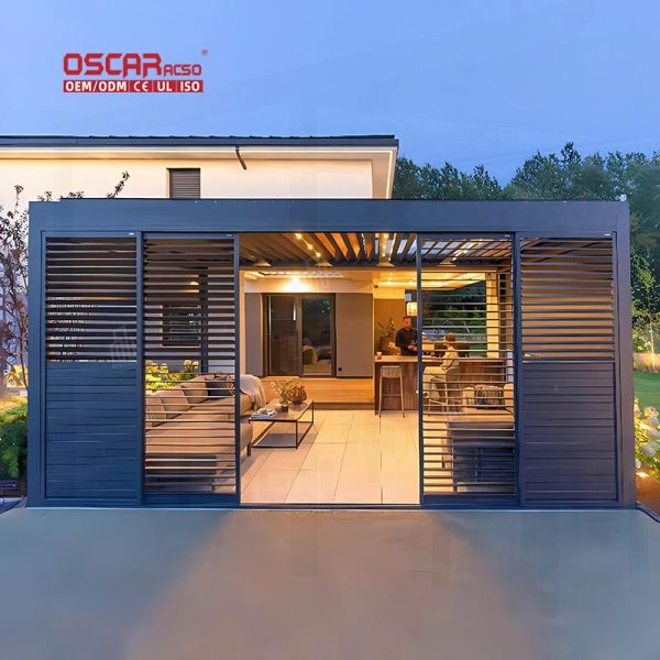 Electric Pergola with Waterproof Opening Roof Louver Garden Patio Backyard European Style Modern Design Retractable Pergola