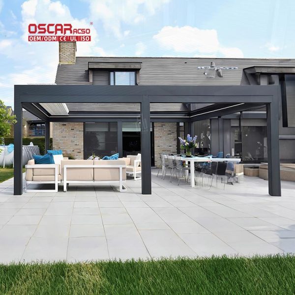 Louvered Balcony Shade System Aluminium Pergola with Automatic Open Close Ideal Garden Patio Terrace Retractable Pergola