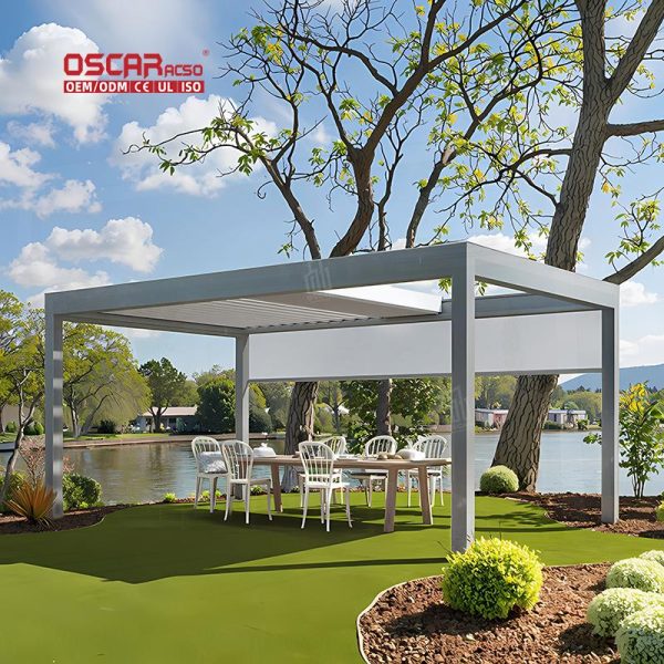 Waterproof Automatic Adjustable Motorized Sunshade Louver Roof Kit Patio Hotel Outdoor Retractable Pergola